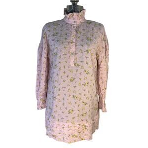 Zara Women’s Pink Floral Button High Neck Shift Shirt Dress Small Pleated
